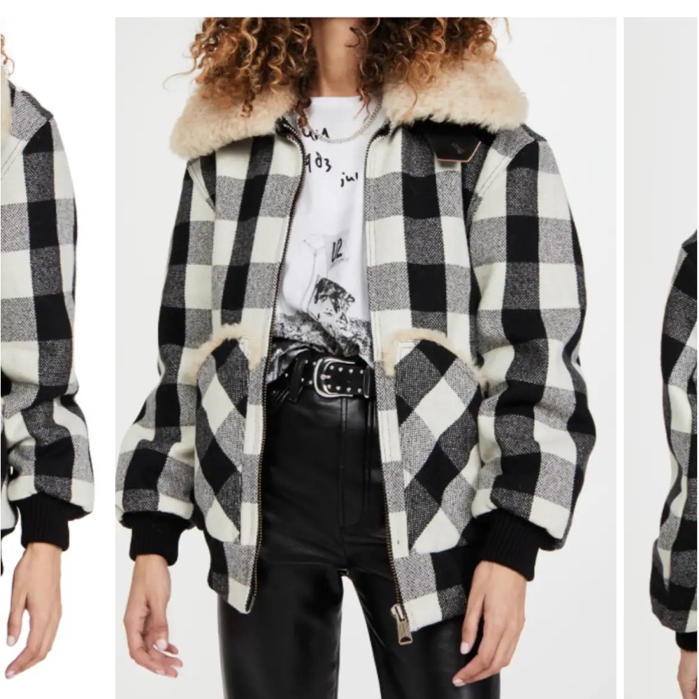 R13 Exaggerated Collar Bomber Jacket in Buffalo plaid.